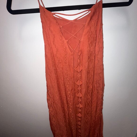Lush Aztec Embroidered Lace Up Mini Dress - Rust - Picture 4 of 6